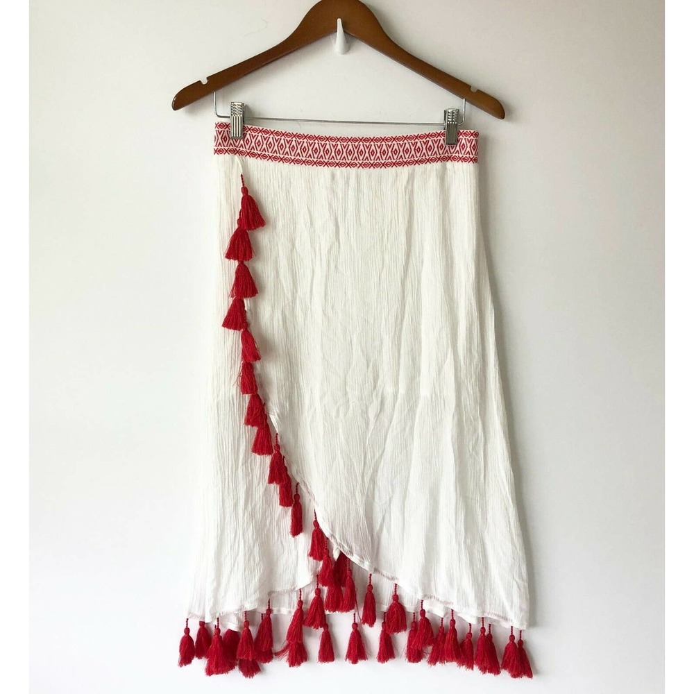 Show Me Your Mumu Midi Skirt Women Large Leilani Wrap White Boho Retro Tasseled